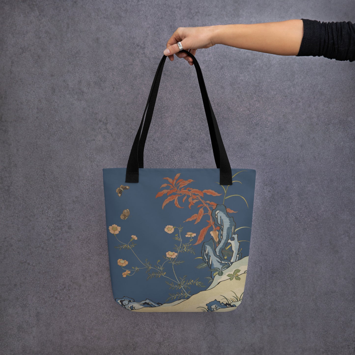 Kesi Flower Album｜Butterflies and Flowers｜Tote bag｜Dark blue