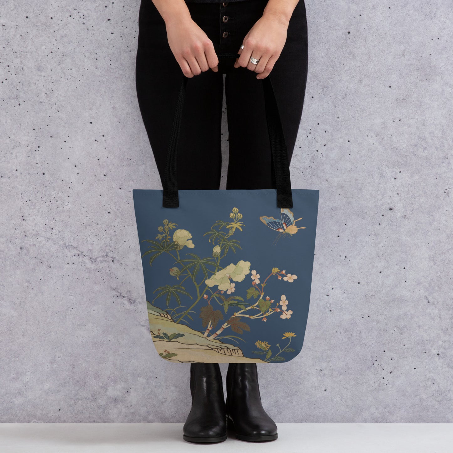 Kesi Flower Album｜Hibiscus and Begonia Blossoms｜Tote bag｜Dark blue