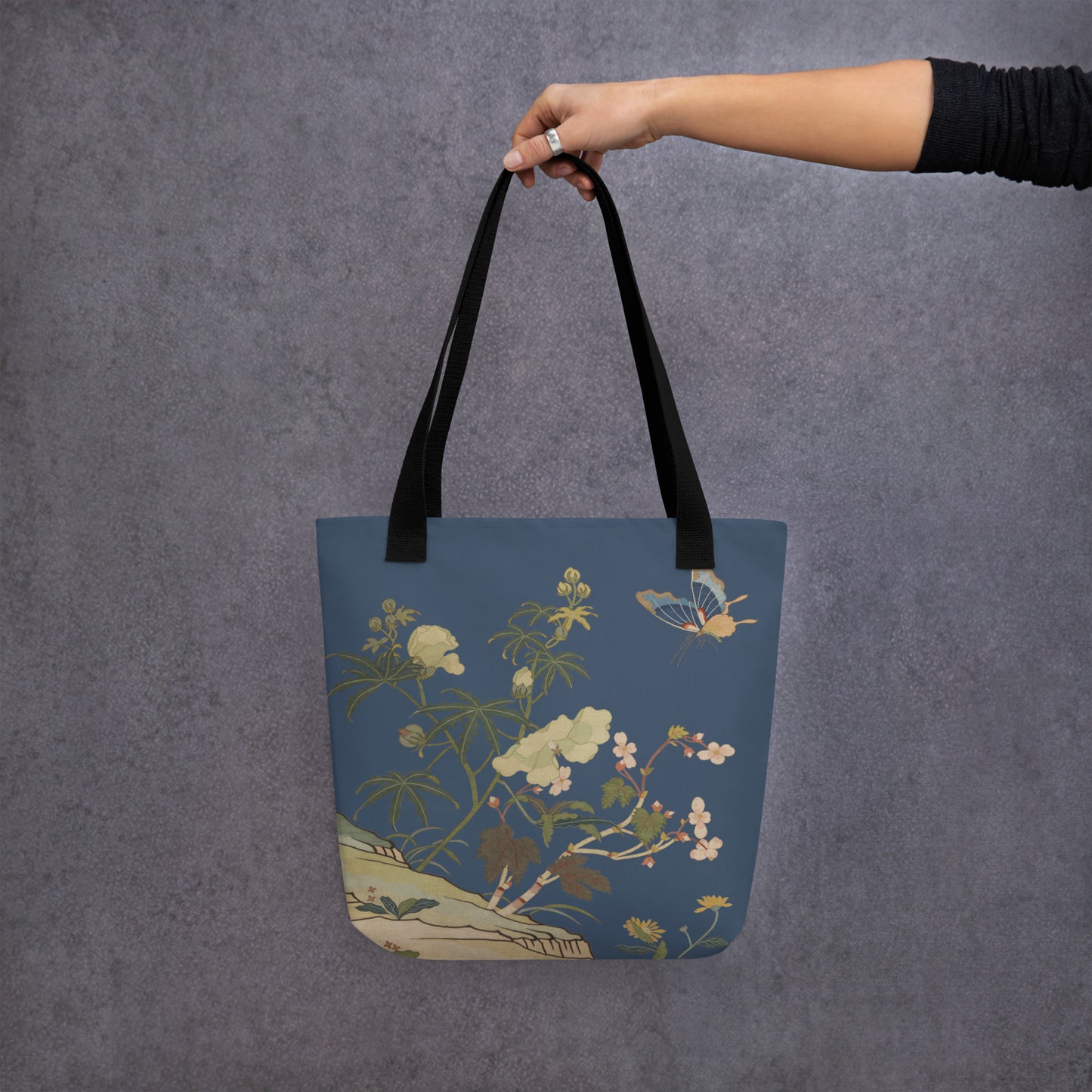 Kesi Flower Album｜Hibiscus and Begonia Blossoms｜Tote bag｜Dark blue