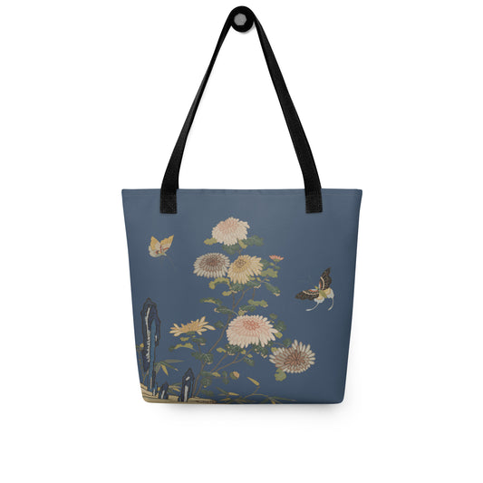 Kesi Flower Album｜Chrysanthemums and Butterflies｜Tote bag｜Dark blue