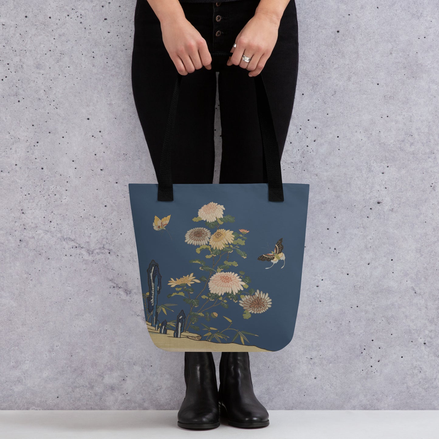 Kesi Flower Album｜Chrysanthemums and Butterflies｜Tote bag｜Dark blue