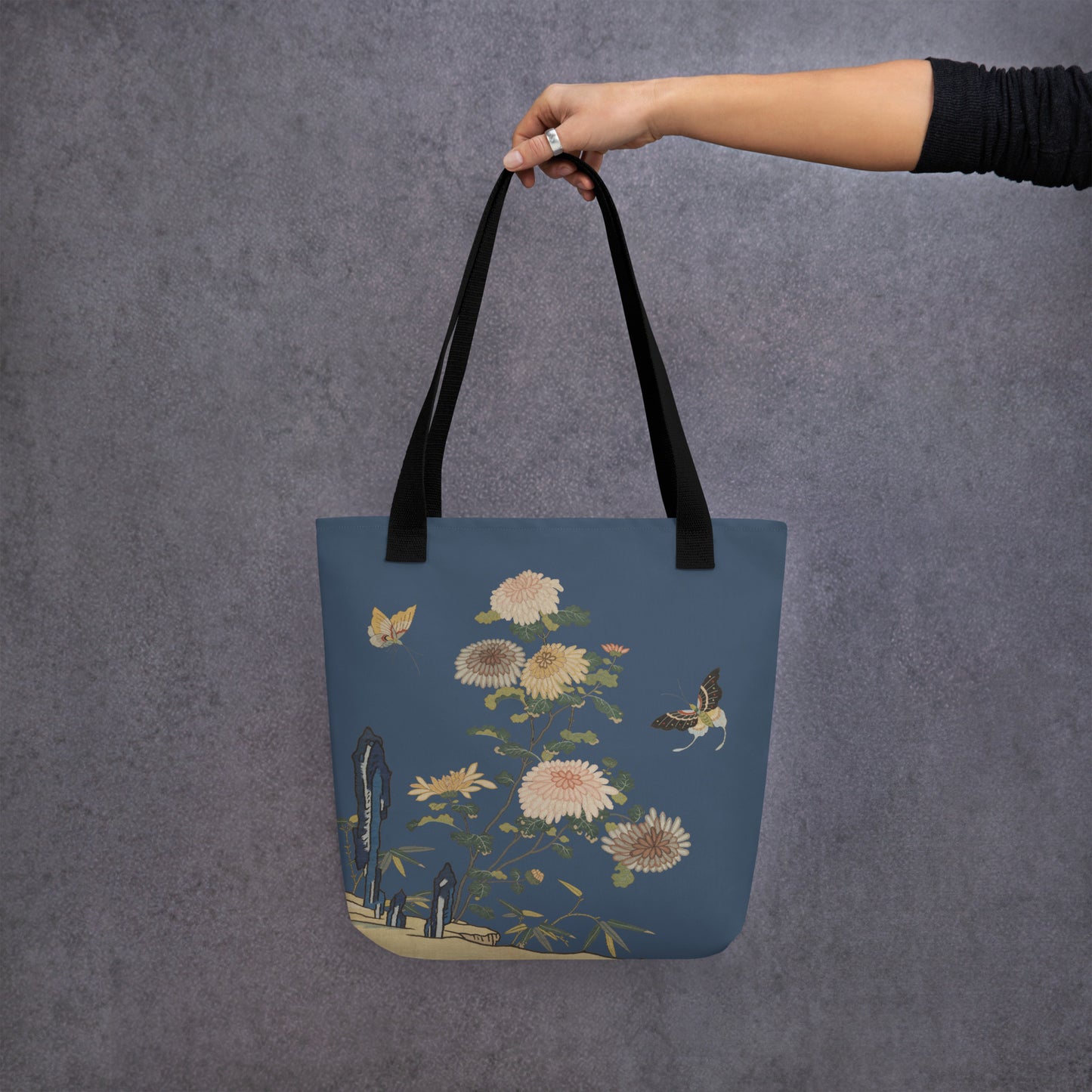 Kesi Flower Album｜Chrysanthemums and Butterflies｜Tote bag｜Dark blue