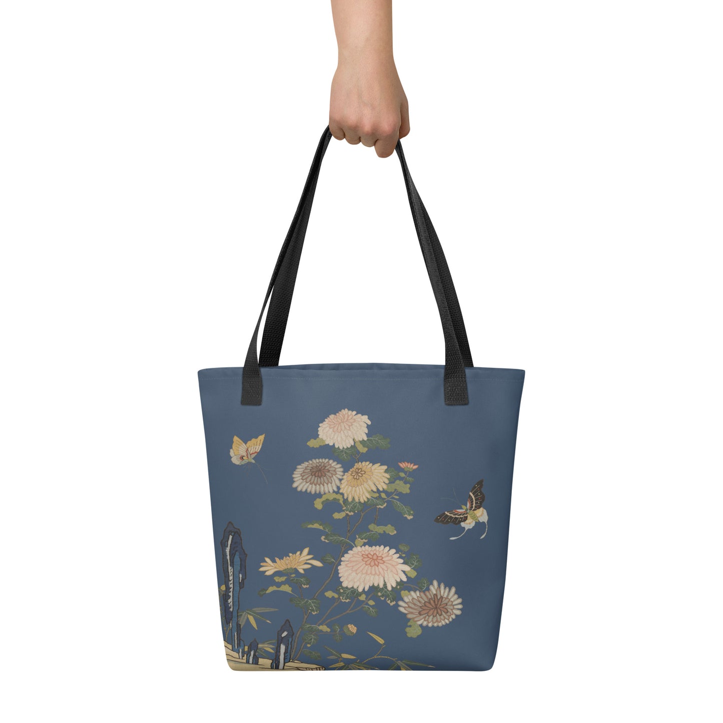 Kesi Flower Album｜Chrysanthemums and Butterflies｜Tote bag｜Dark blue