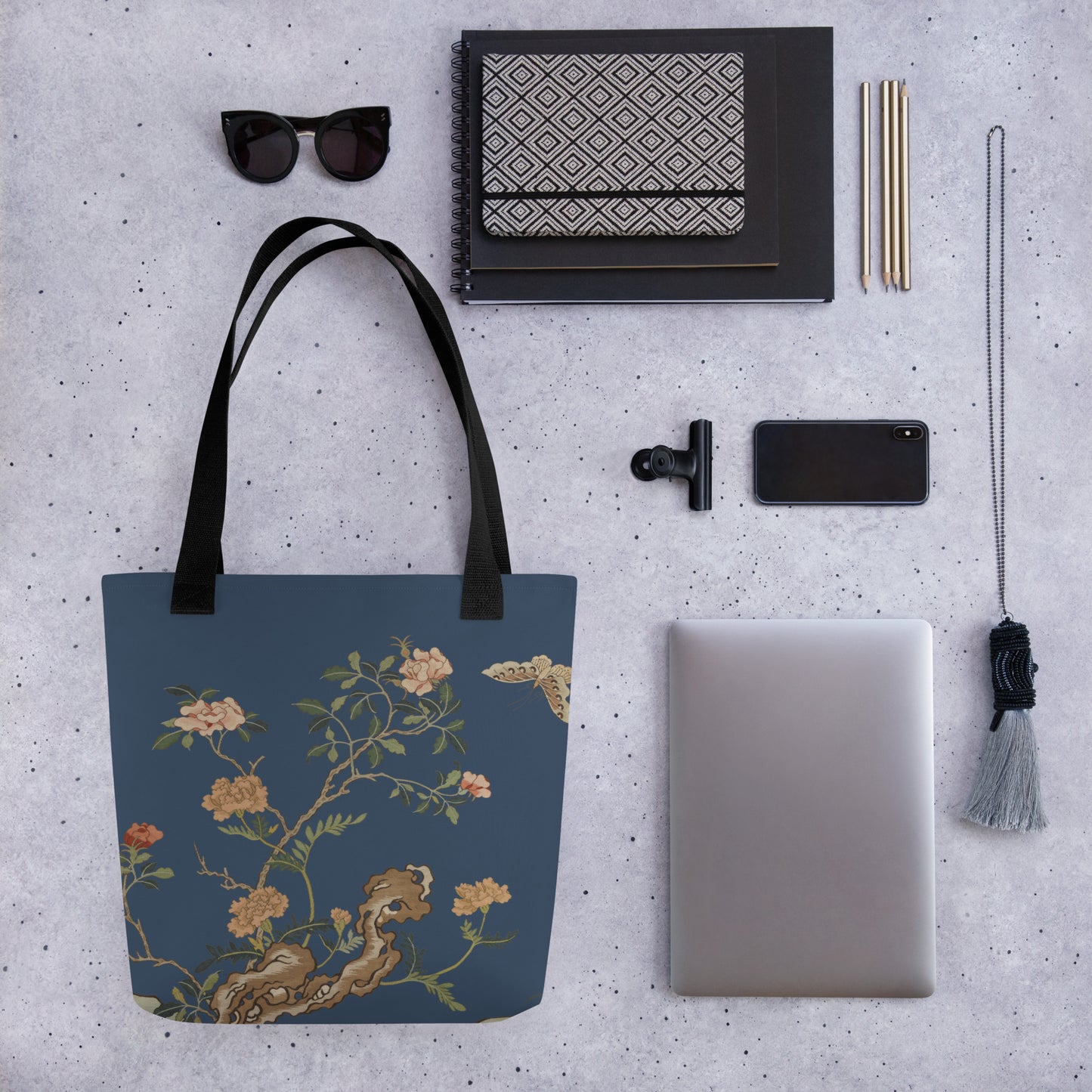 Kesi Flower Album｜Camellia and Butterfly｜Tote bag｜Dark blue