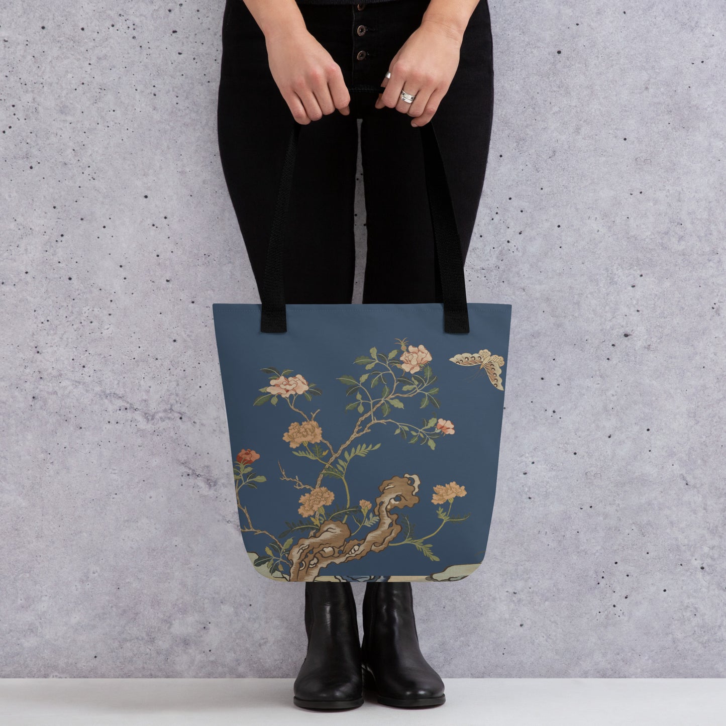 Kesi Flower Album｜Camellia and Butterfly｜Tote bag｜Dark blue