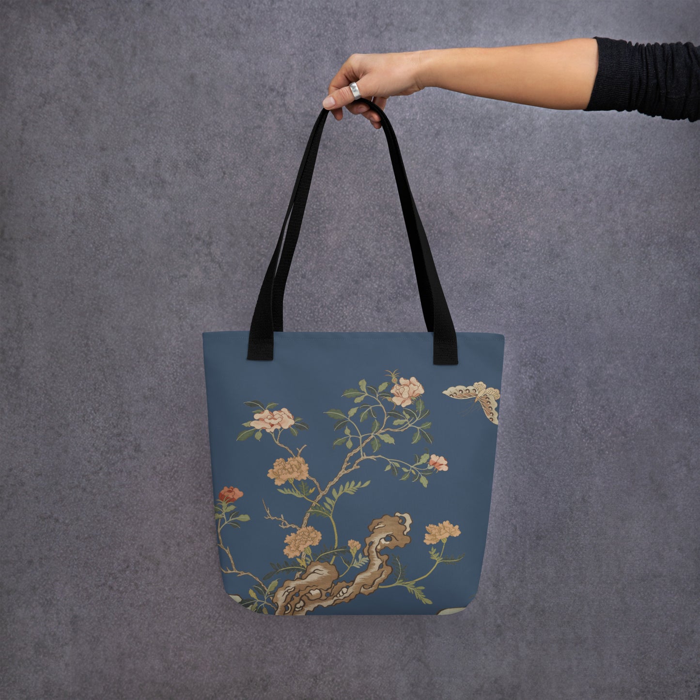 Kesi Flower Album｜Camellia and Butterfly｜Tote bag｜Dark blue