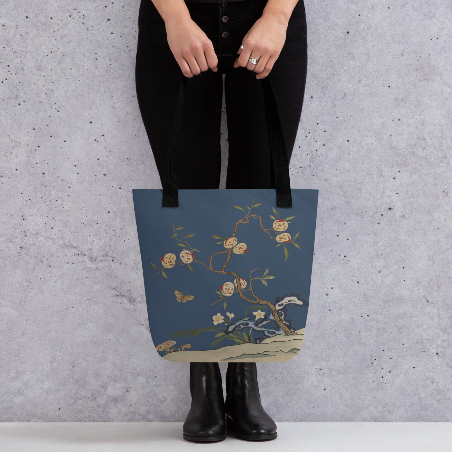 Kesi Flower Album｜Narcissus and Peaches｜Tote bag｜Dark blue