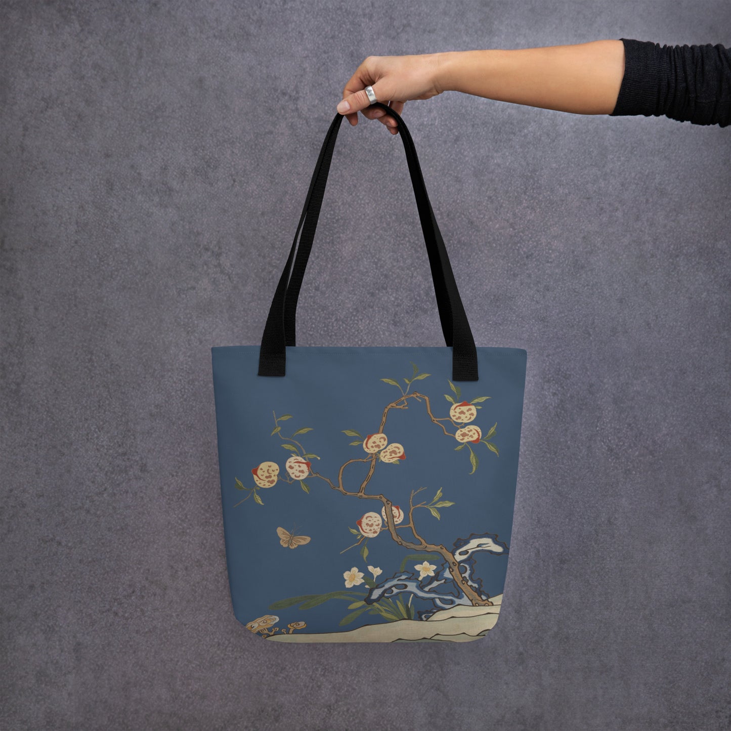 Kesi Flower Album｜Narcissus and Peaches｜Tote bag｜Dark blue