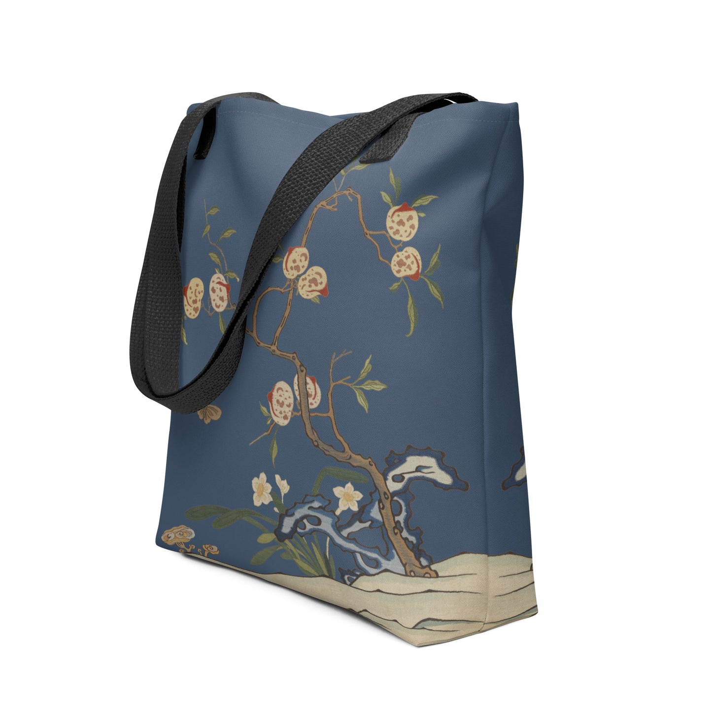 Kesi Flower Album｜Narcissus and Peaches｜Tote bag｜Dark blue