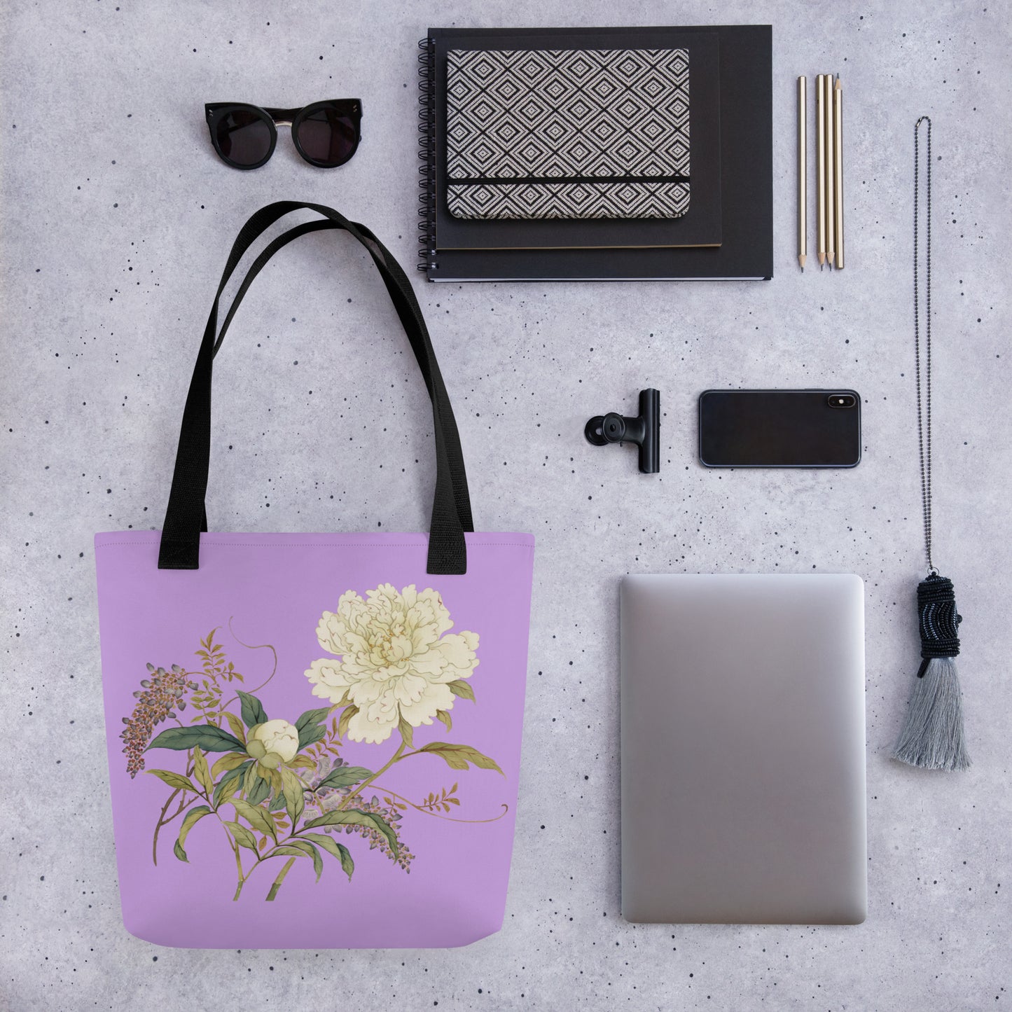 The Spirit of Flowers in Twelve Months｜Chinese Peony and Wisteria in Bloom｜Tote bag｜Lilac