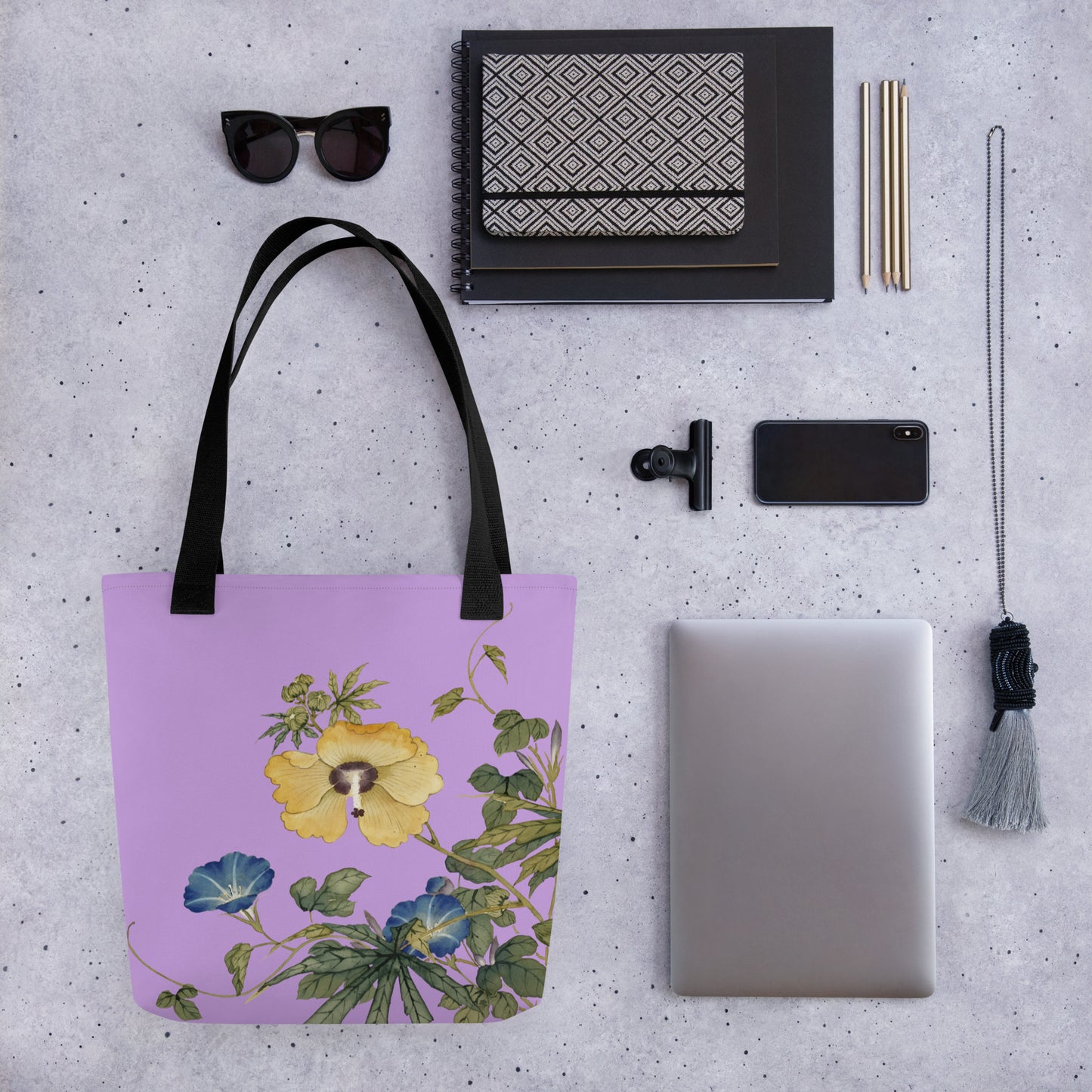 The Spirit of Flowers in Twelve Months｜Okra and White-edged Morning Glory in Bloom｜Tote bag｜Lilac