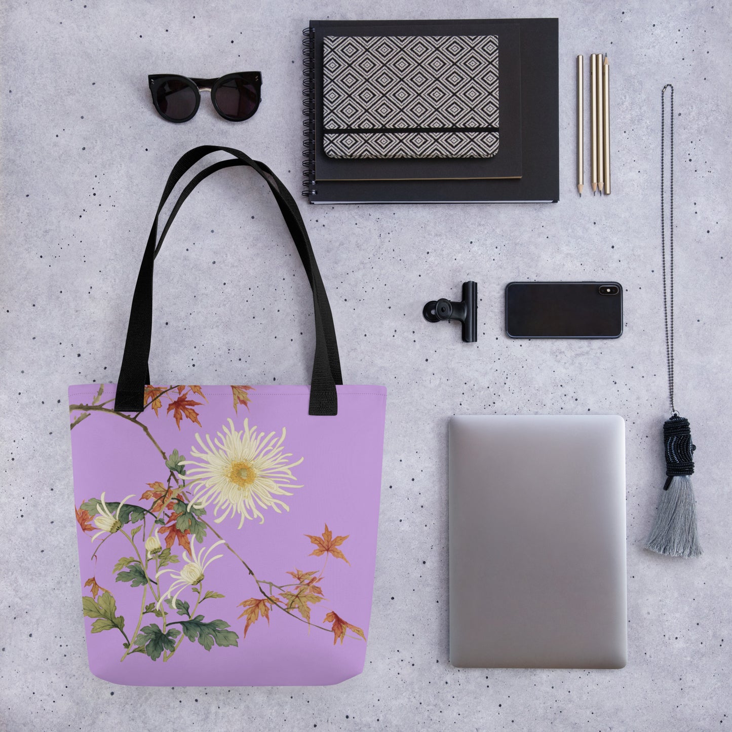 12月の花神様｜Blooming Chrysanthemum and Maple Leaves｜Tote bag｜Lilac