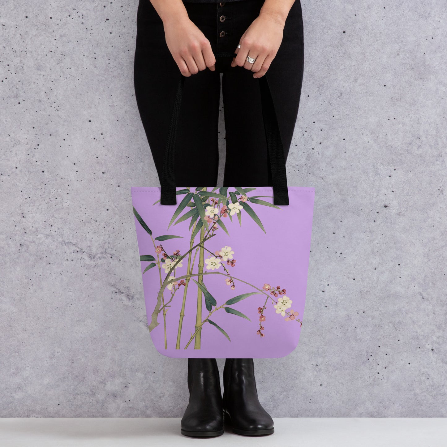 The Spirit of Flowers in Twelve Months｜Crimson Plum Blossom and Lush Green Bamboo｜Tote bag｜Lilac