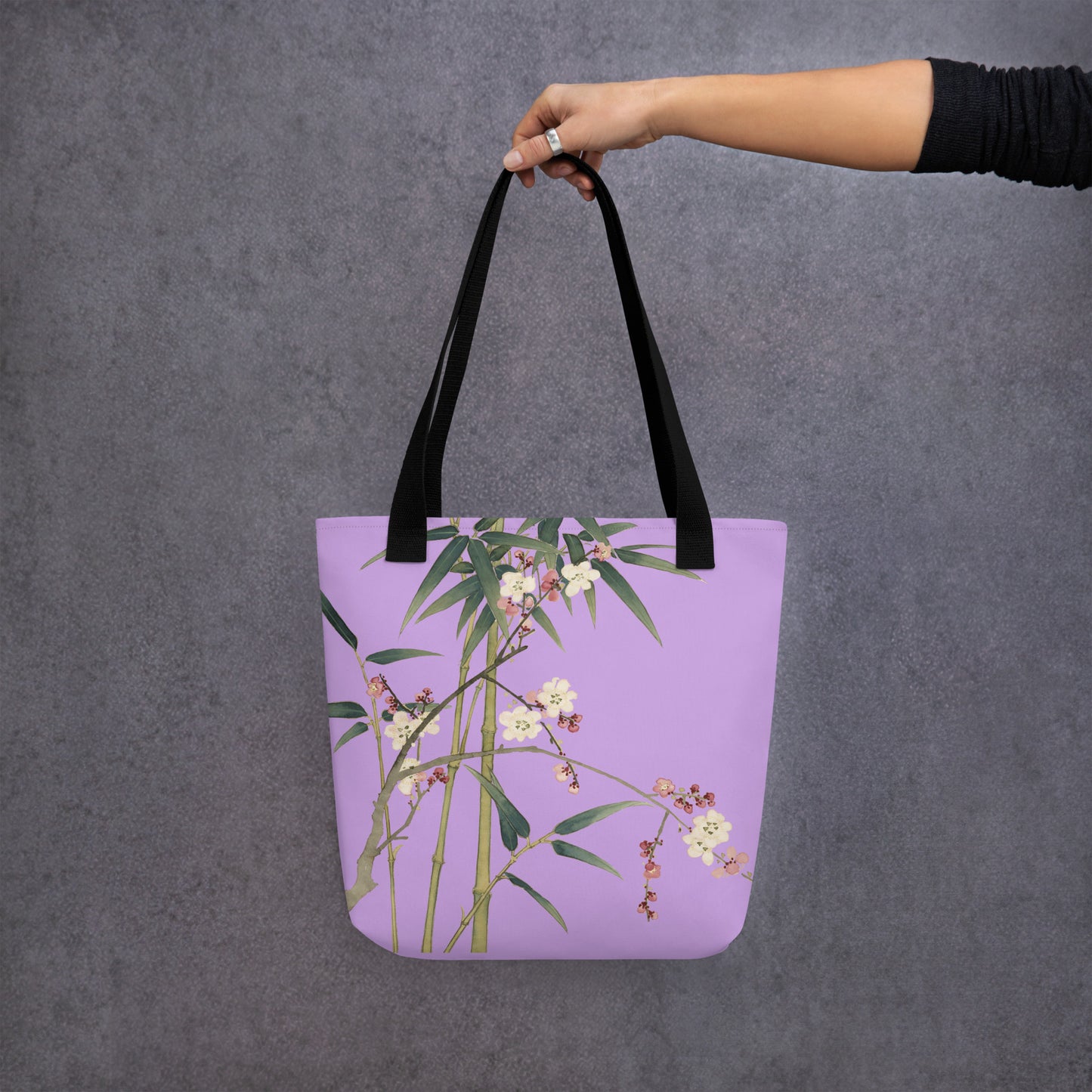 The Spirit of Flowers in Twelve Months｜Crimson Plum Blossom and Lush Green Bamboo｜Tote bag｜Lilac