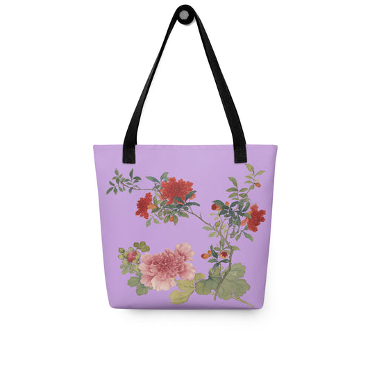 The Spirit of Flowers in Twelve Months｜Hollyhock and Pomegranate in Bloom｜Tote bag｜Lilac