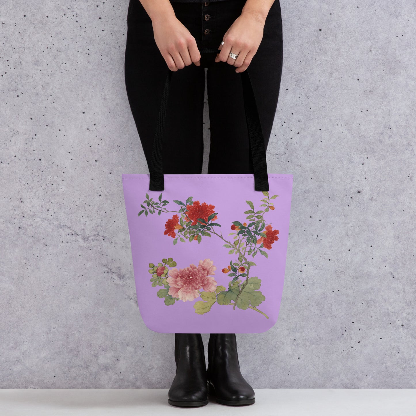 The Spirit of Flowers in Twelve Months｜Hollyhock and Pomegranate in Bloom｜Tote bag｜Lilac