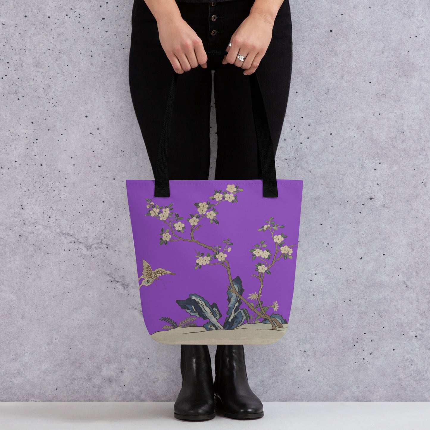 Kesi Flower Album｜White Plum Blossoms and Butterfly｜Tote bag｜Purple