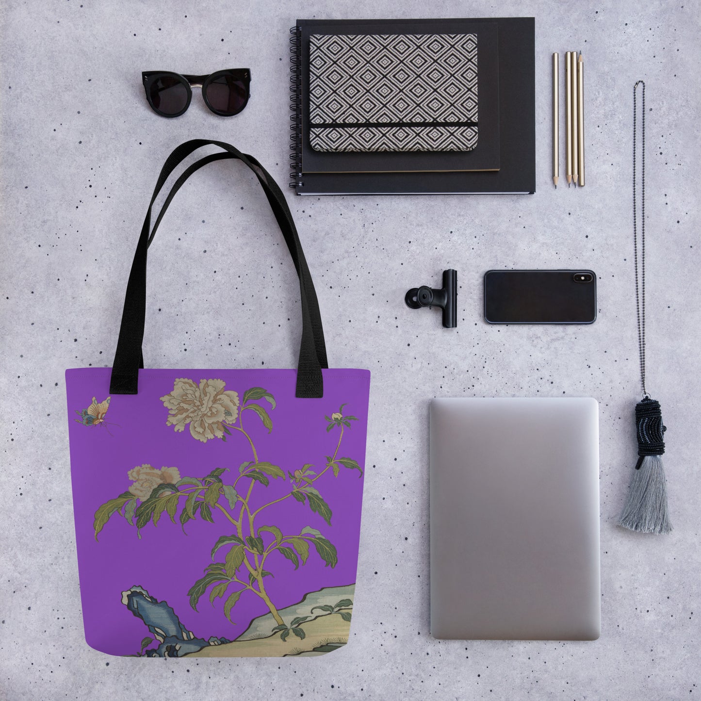 Kesi Flower Album｜Peonies and Butterfly｜Tote bag｜Purple