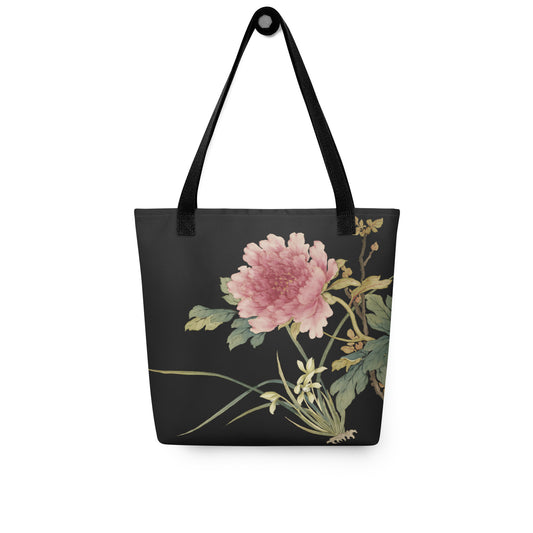 The Spirit of Flowers in Twelve Months｜Orchid and Tree Peony in Bloom｜Tote bag｜Black