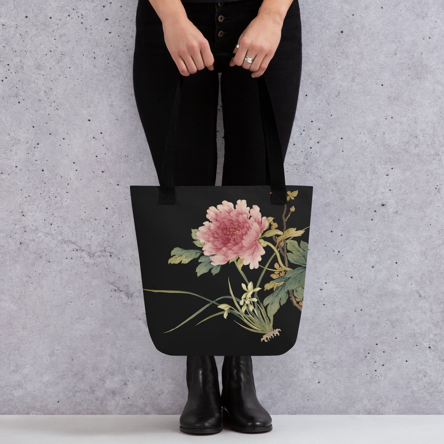 The Spirit of Flowers in Twelve Months｜Orchid and Tree Peony in Bloom｜Tote bag｜Black