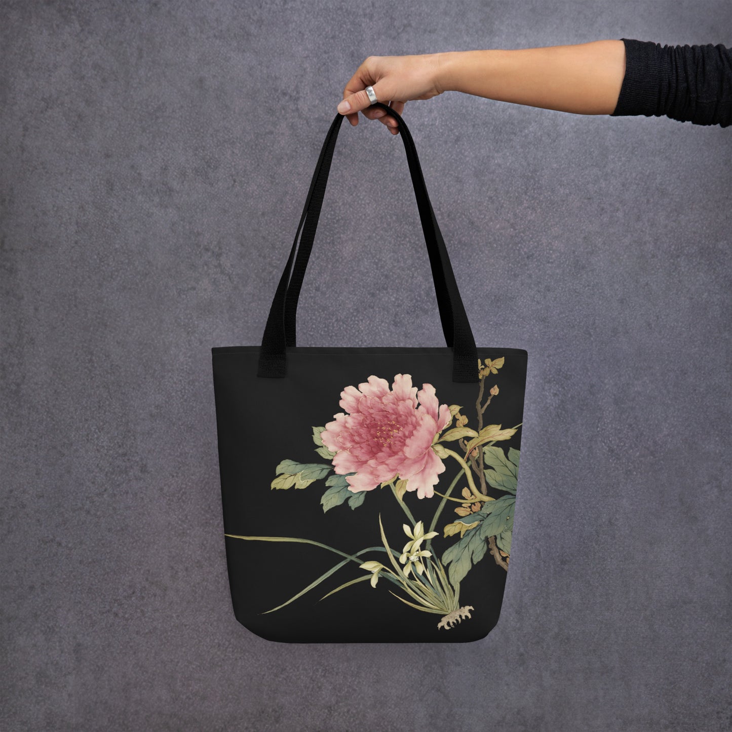 The Spirit of Flowers in Twelve Months｜Orchid and Tree Peony in Bloom｜Tote bag｜Black