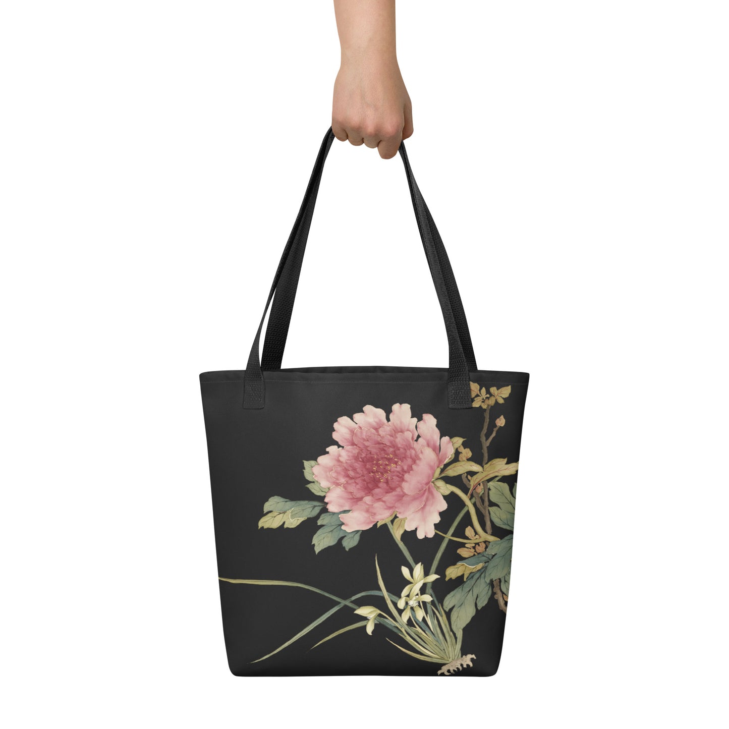 The Spirit of Flowers in Twelve Months｜Orchid and Tree Peony in Bloom｜Tote bag｜Black