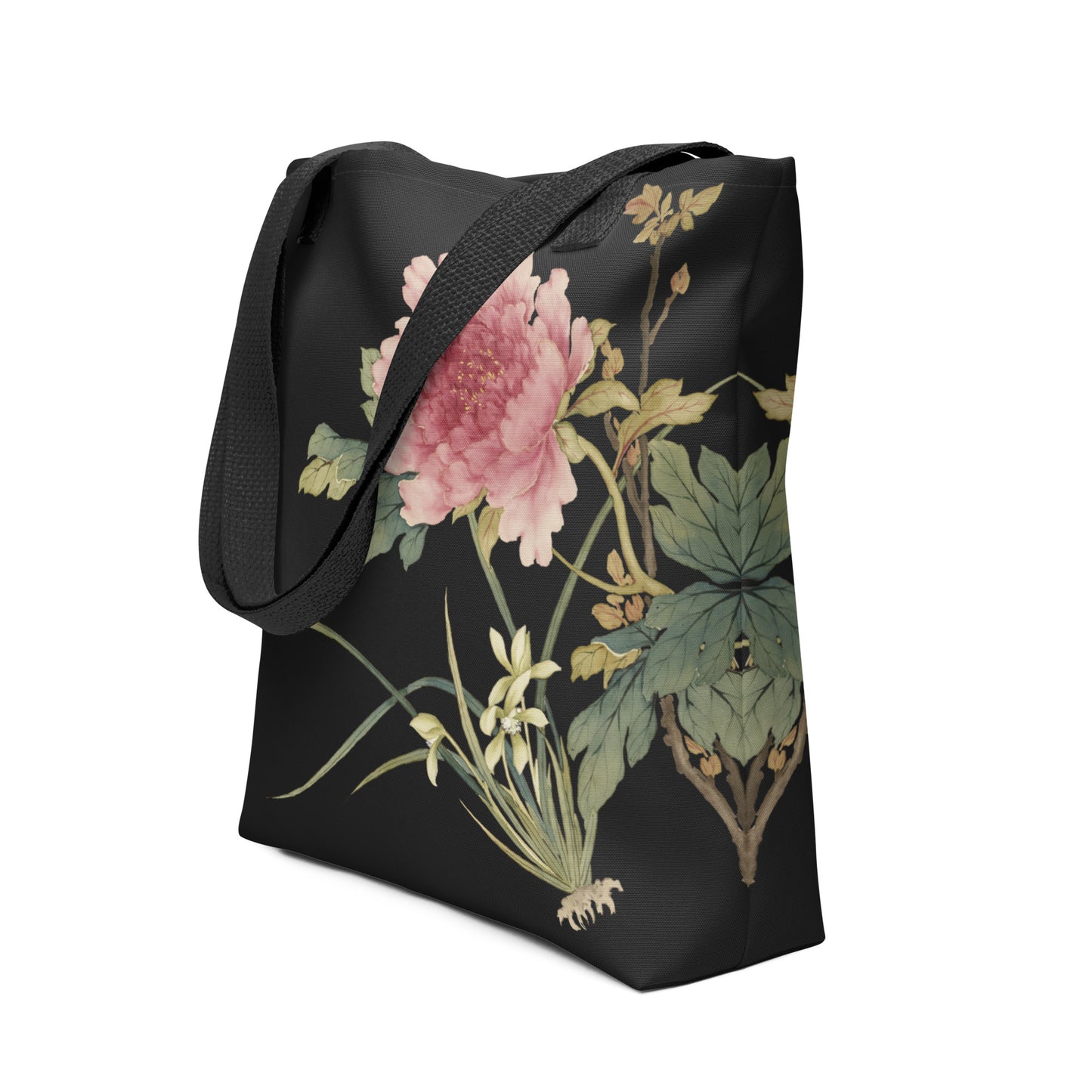 The Spirit of Flowers in Twelve Months｜Orchid and Tree Peony in Bloom｜Tote bag｜Black