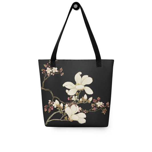 The Spirit of Flowers in Twelve Months｜Apricot and Lily Magnolia in Blossom｜Tote bag｜Black