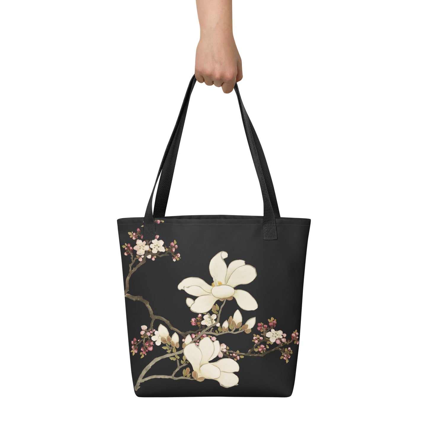 The Spirit of Flowers in Twelve Months｜Apricot and Lily Magnolia in Blossom｜Tote bag｜Black