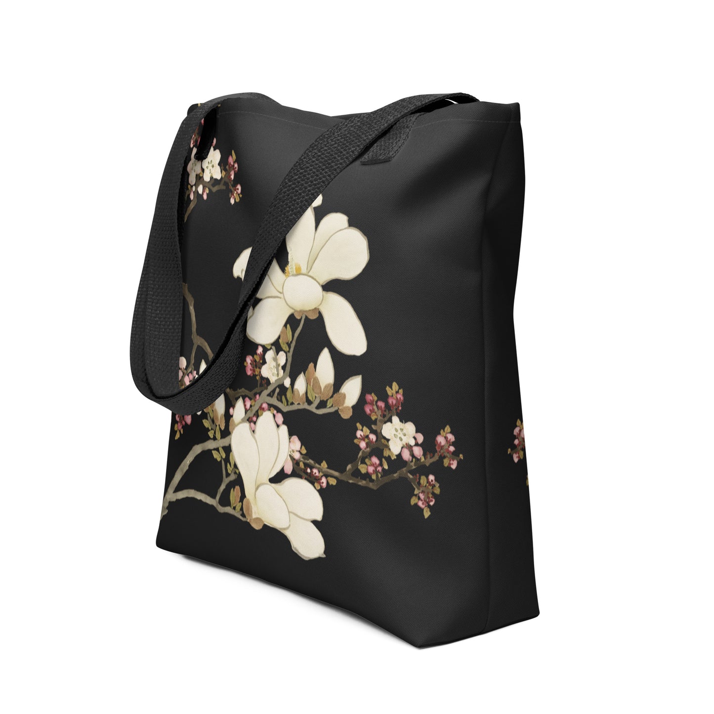 The Spirit of Flowers in Twelve Months｜Apricot and Lily Magnolia in Blossom｜Tote bag｜Black