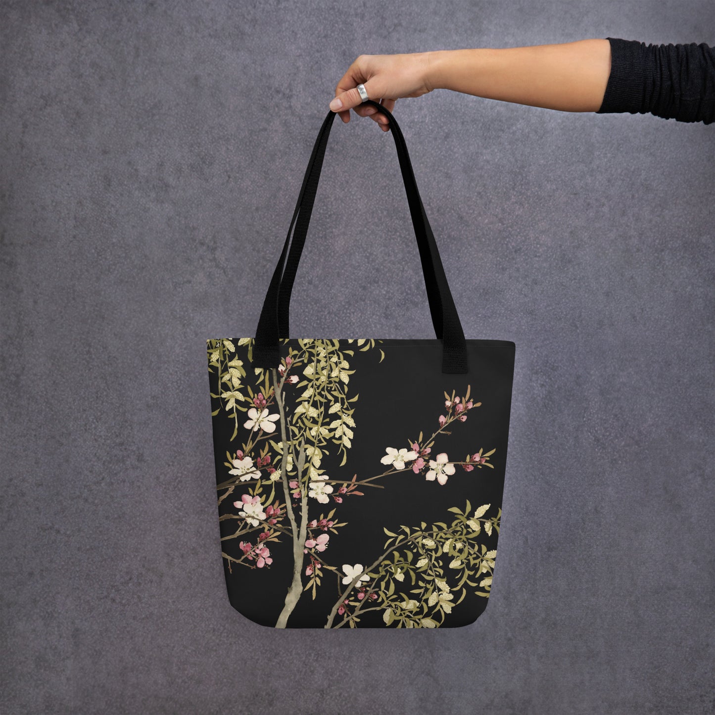 The Spirit of Flowers in Twelve Months｜Willow and Peach Blossom｜Tote bag｜Black