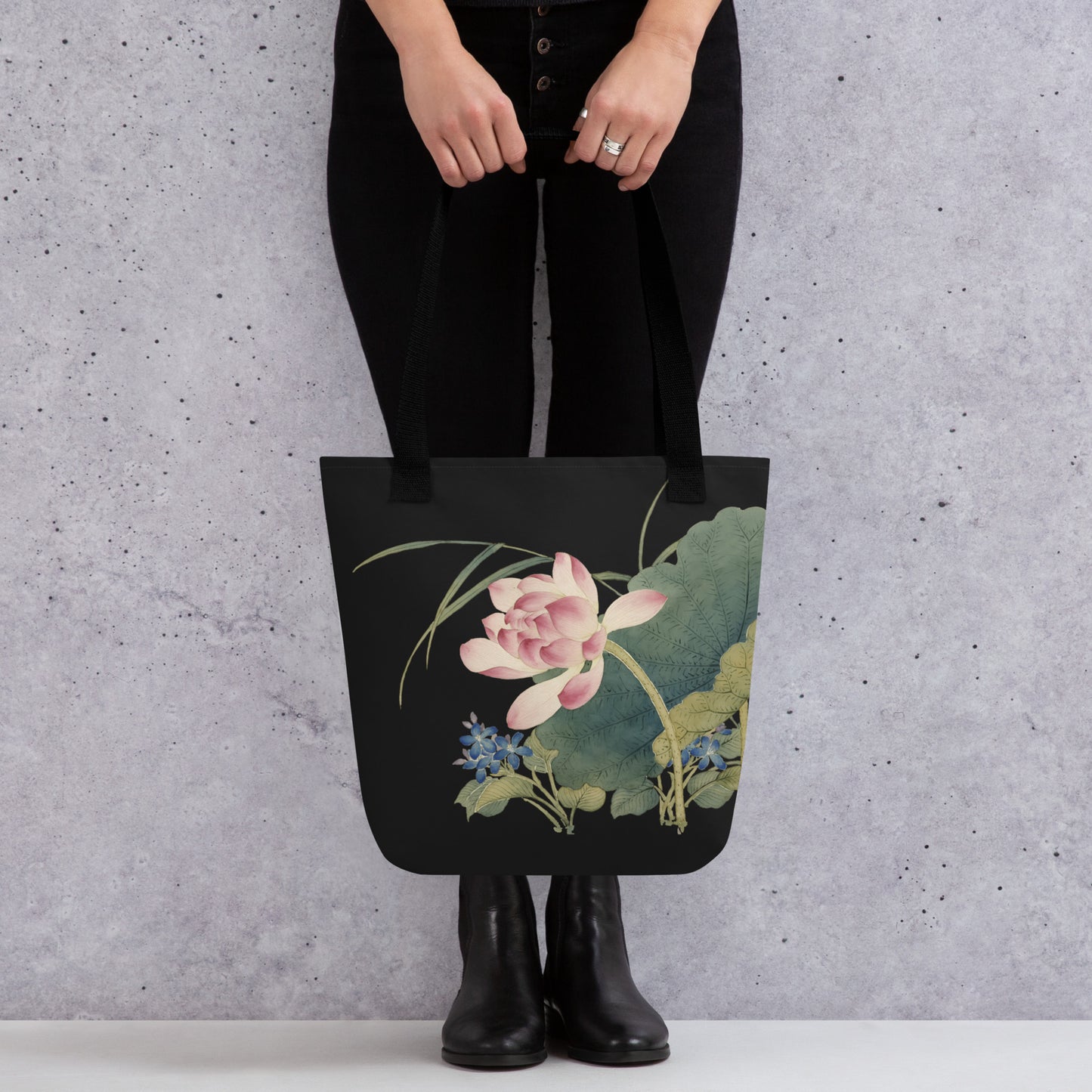 The Spirit of Flowers in Twelve Months｜Lotus in Bloom｜Tote bag｜Black