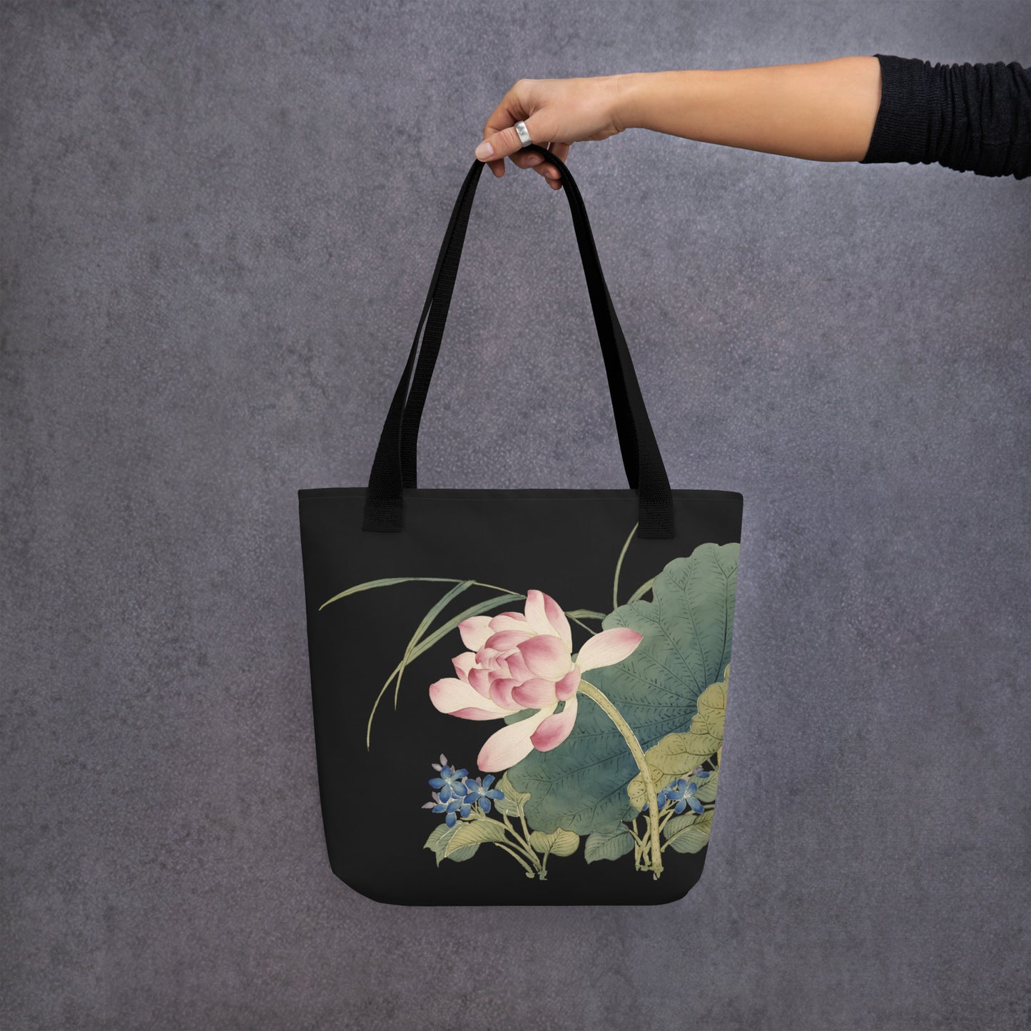 The Spirit of Flowers in Twelve Months｜Lotus in Bloom｜Tote bag｜Black