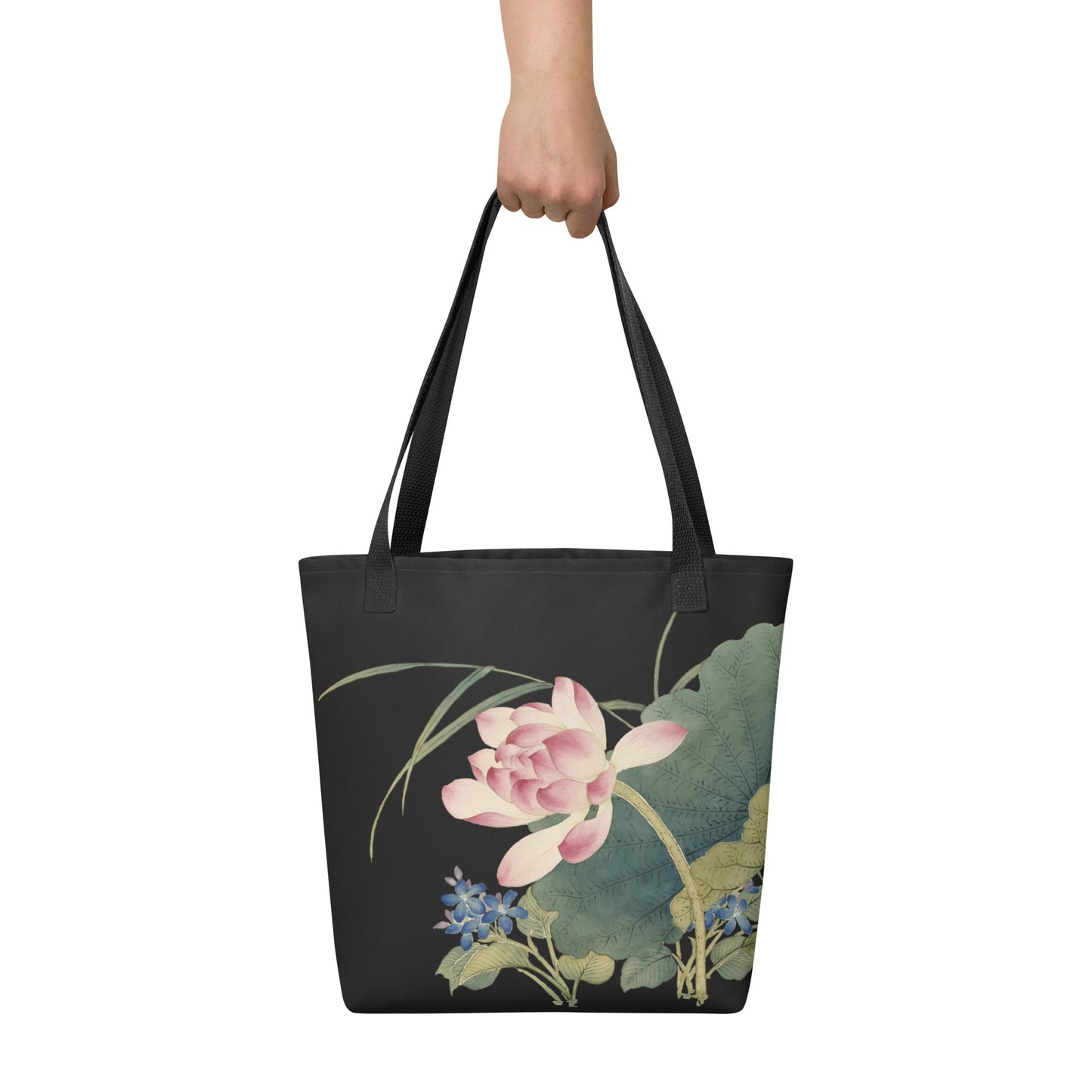 The Spirit of Flowers in Twelve Months｜Lotus in Bloom｜Tote bag｜Black