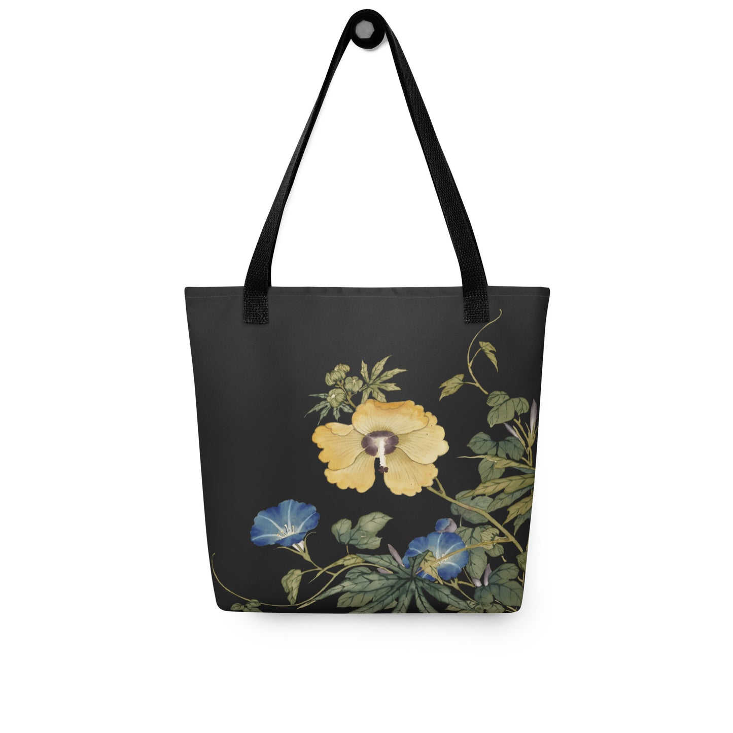 The Spirit of Flowers in Twelve Months｜Okra and White-edged Morning Glory in Bloom｜Tote bag｜Black