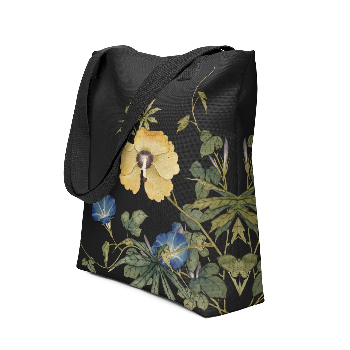 The Spirit of Flowers in Twelve Months｜Okra and White-edged Morning Glory in Bloom｜Tote bag｜Black