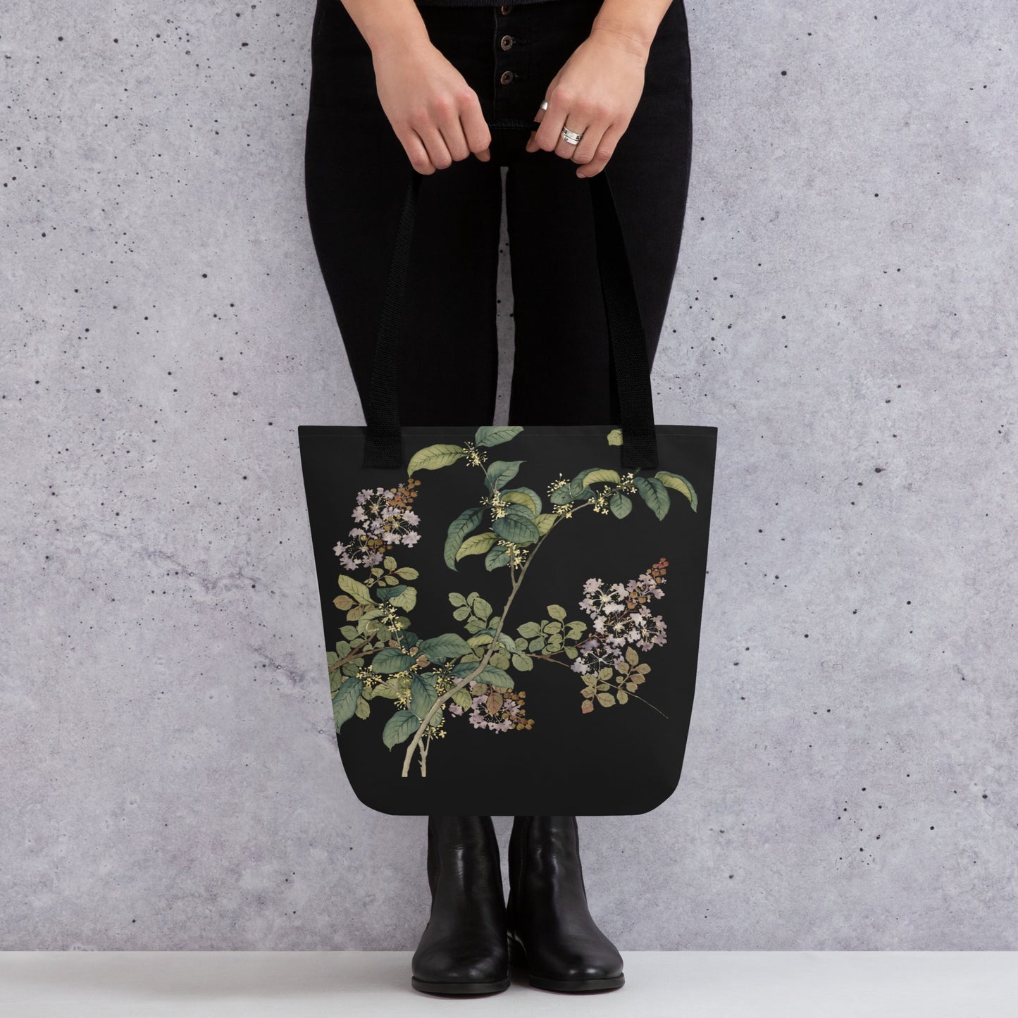 The Spirit of Flowers in Twelve Months｜Osmanthus and Crape Myrtle in Bloom｜Tote bag｜Black