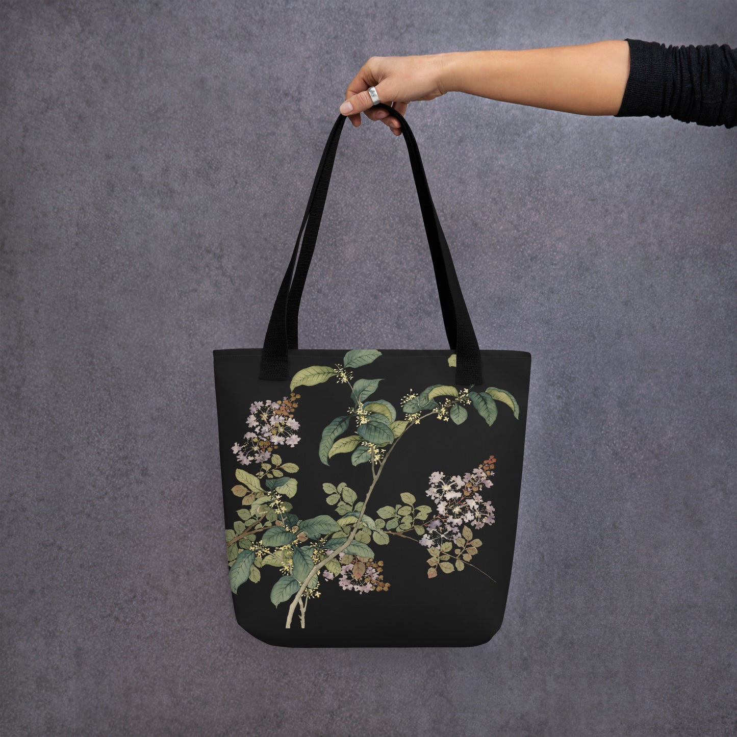 The Spirit of Flowers in Twelve Months｜Osmanthus and Crape Myrtle in Bloom｜Tote bag｜Black