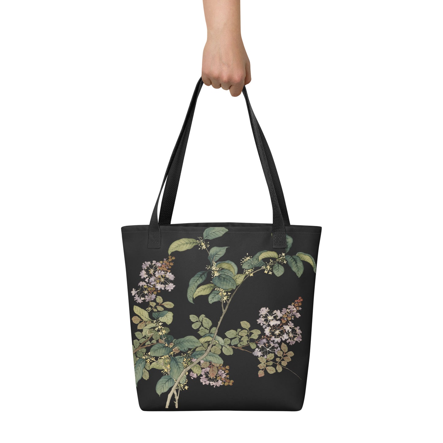 The Spirit of Flowers in Twelve Months｜Osmanthus and Crape Myrtle in Bloom｜Tote bag｜Black