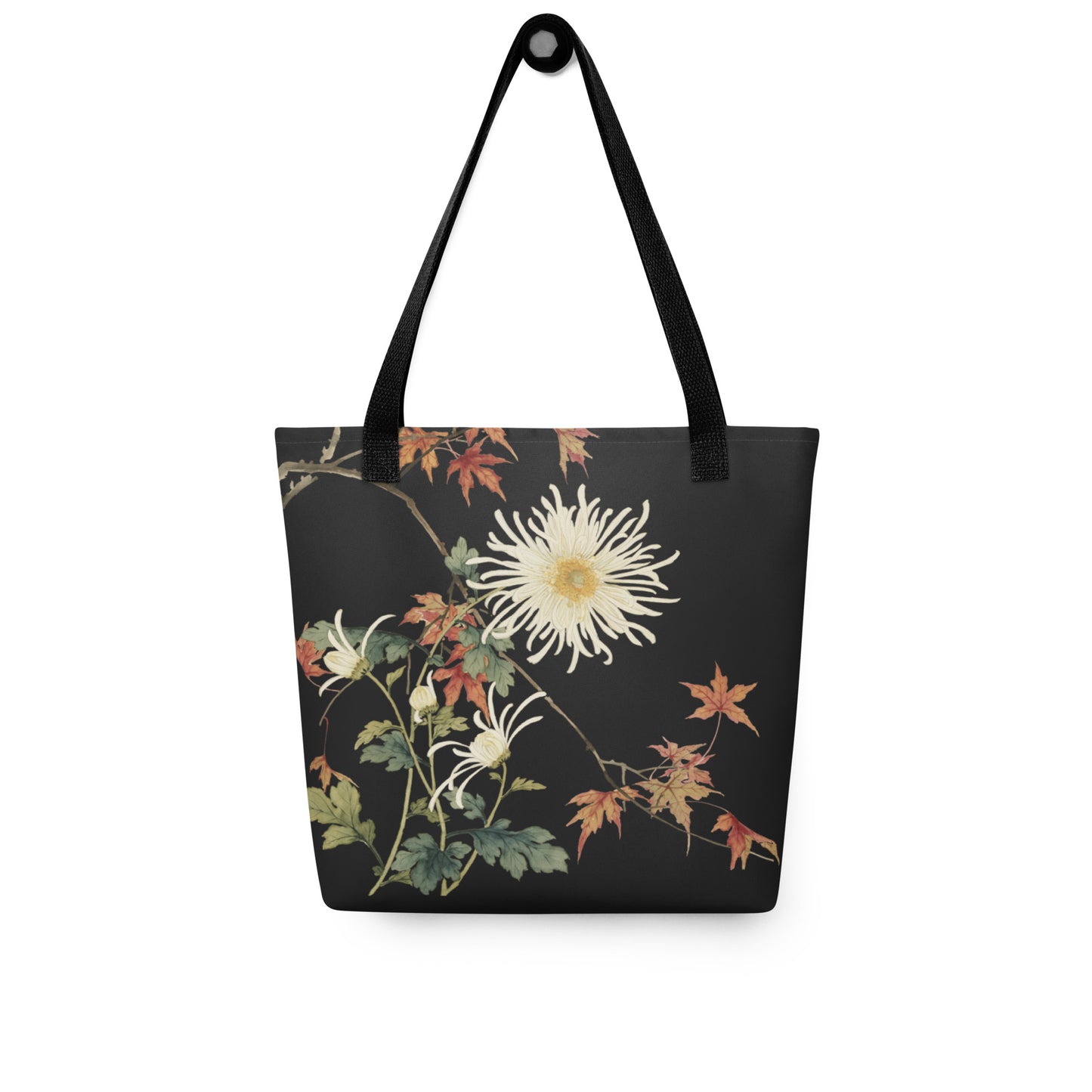 12月の花神様｜Blooming Chrysanthemum and Maple Leaves｜Tote bag｜Black