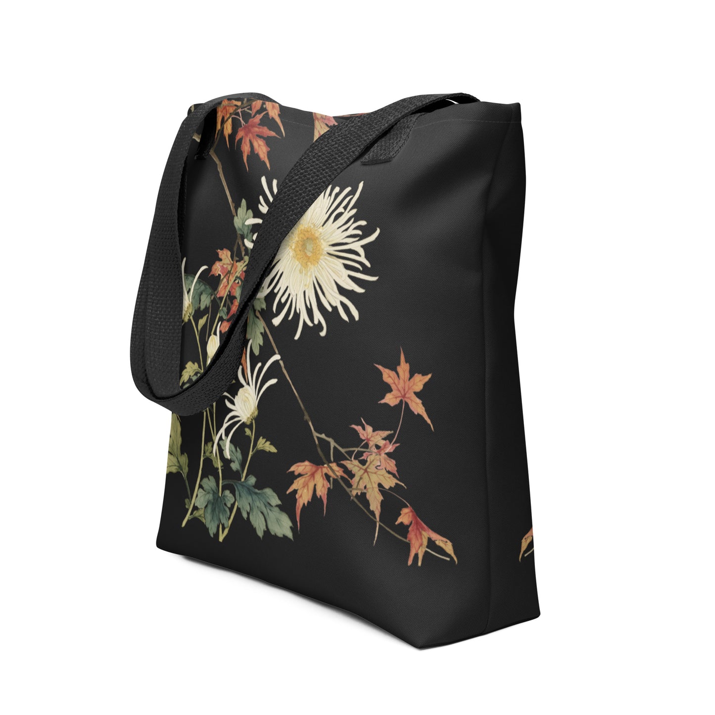 12月の花神様｜Blooming Chrysanthemum and Maple Leaves｜Tote bag｜Black