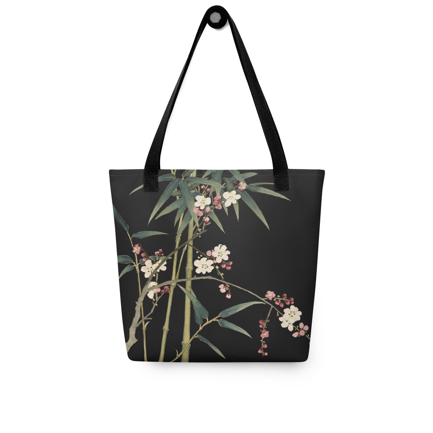 The Spirit of Flowers in Twelve Months｜Crimson Plum Blossom and Lush Green Bamboo｜Tote bag｜Black