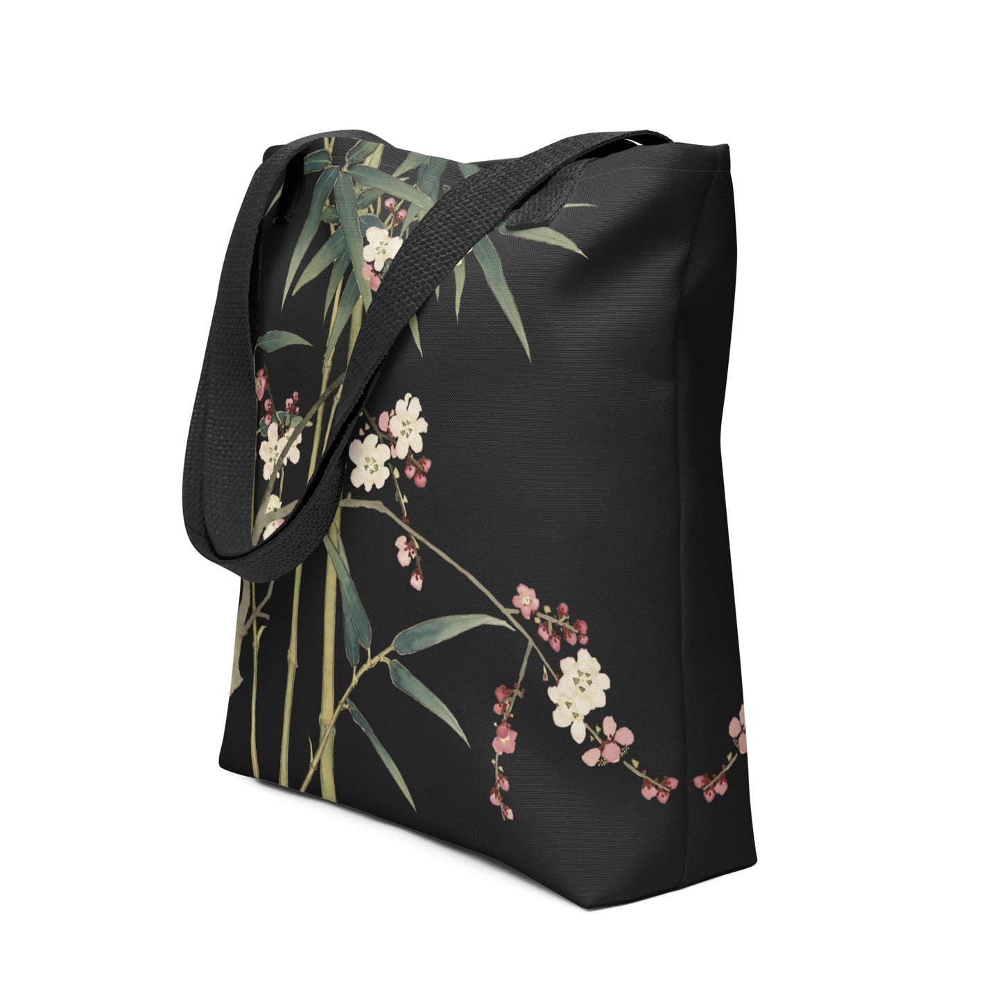 The Spirit of Flowers in Twelve Months｜Crimson Plum Blossom and Lush Green Bamboo｜Tote bag｜Black