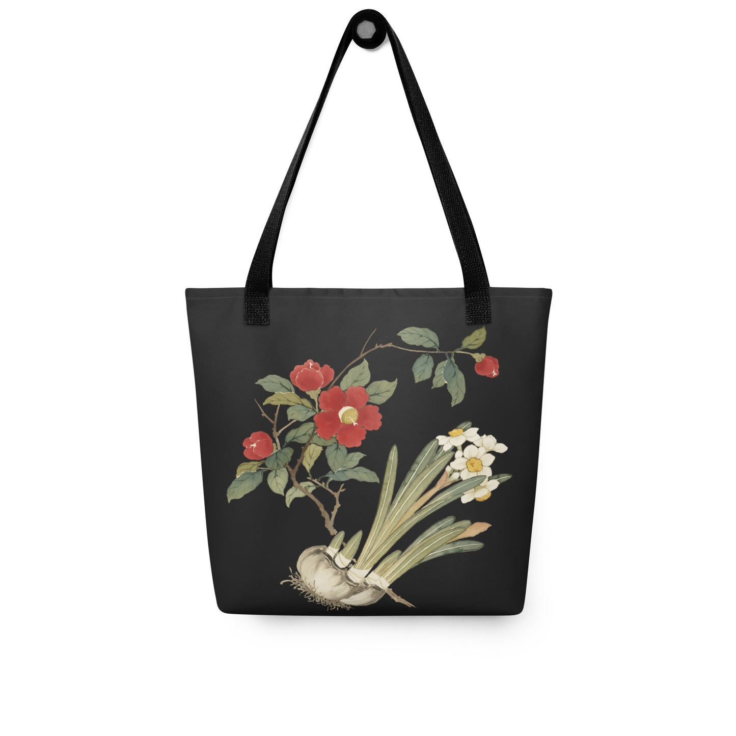 The Spirit of Flowers in Twelve Months｜Narcissus and Camelia in Bloom｜Tote bag｜Black