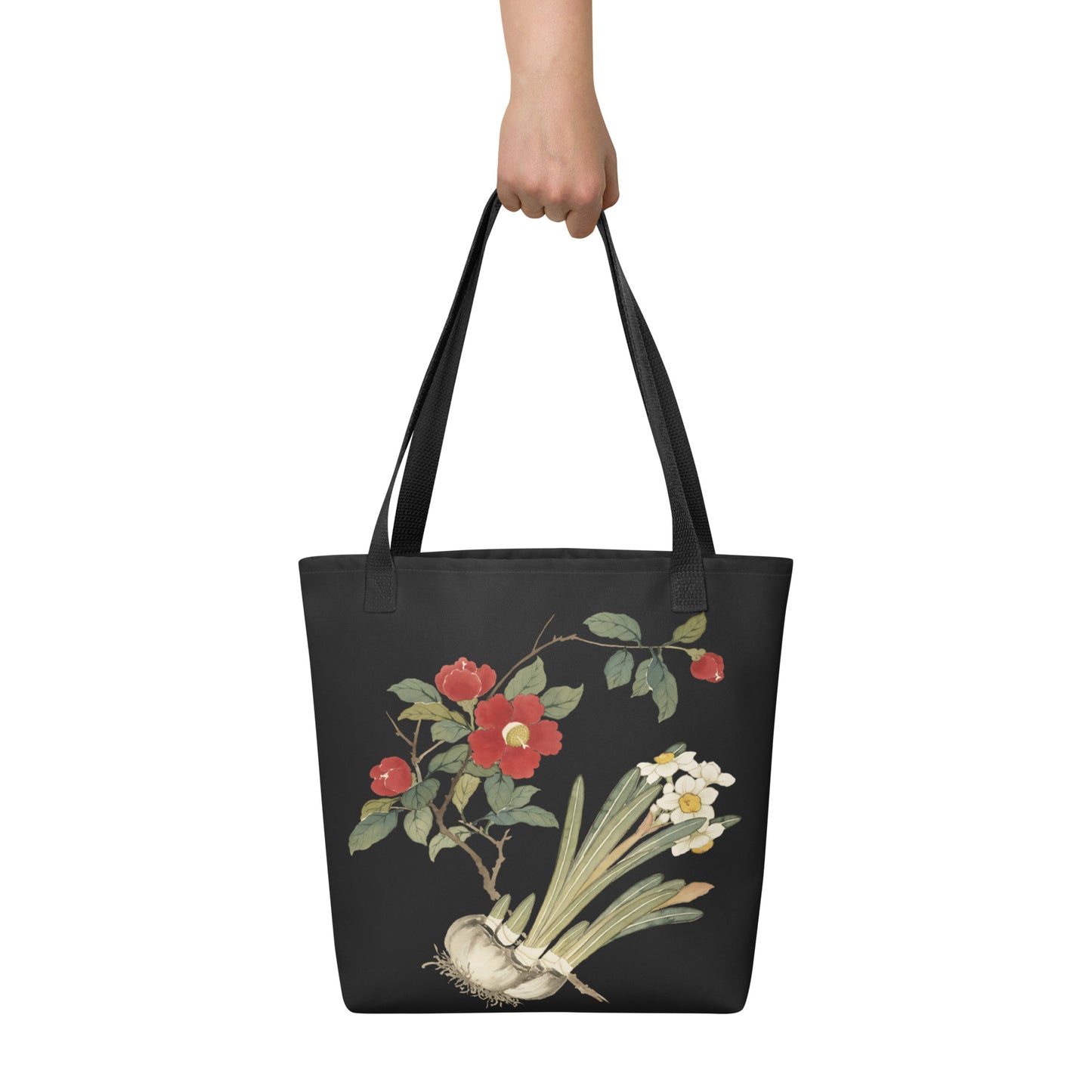 The Spirit of Flowers in Twelve Months｜Narcissus and Camelia in Bloom｜Tote bag｜Black