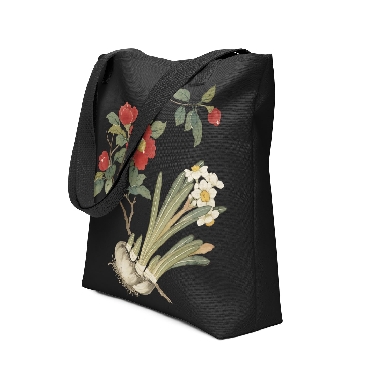 The Spirit of Flowers in Twelve Months｜Narcissus and Camelia in Bloom｜Tote bag｜Black