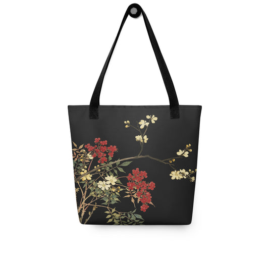 The Spirit of Flowers in Twelve Months｜Blooming Wintersweet and Heavenly Bamboo｜Tote bag｜Black