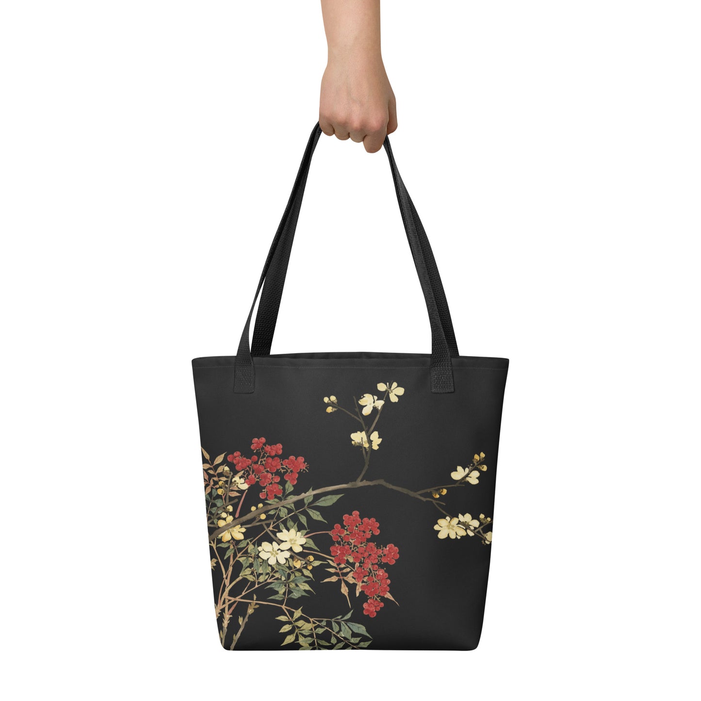 The Spirit of Flowers in Twelve Months｜Blooming Wintersweet and Heavenly Bamboo｜Tote bag｜Black