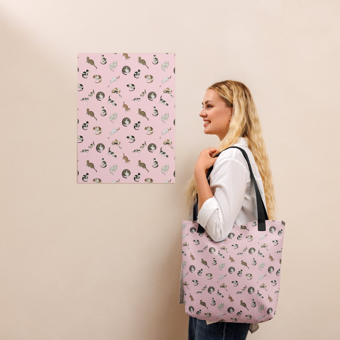 Cats And Butterflies Of Longevity｜Tote bag｜Pale pinkish gray