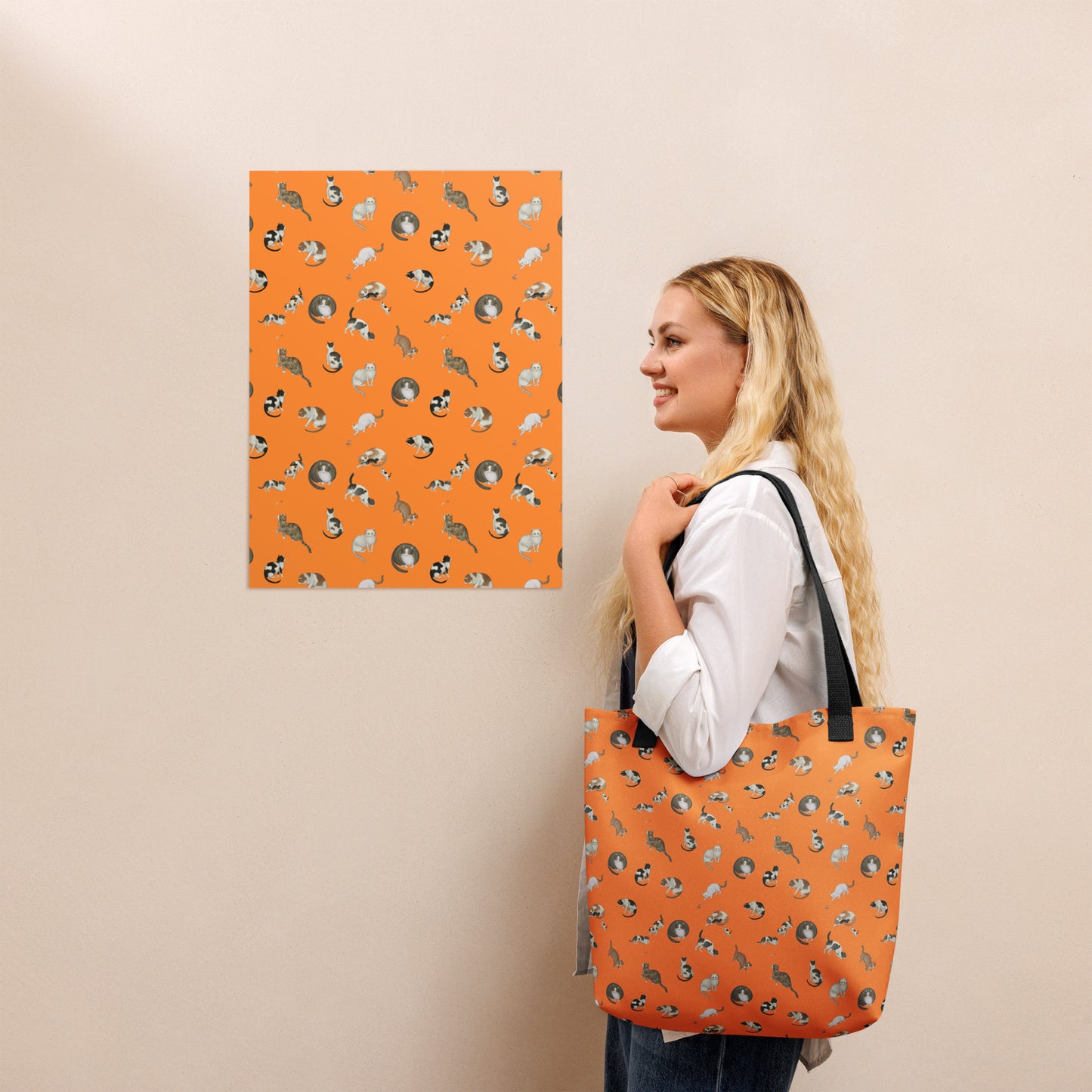 Cats And Butterflies Of Longevity｜Tote bag｜Orange